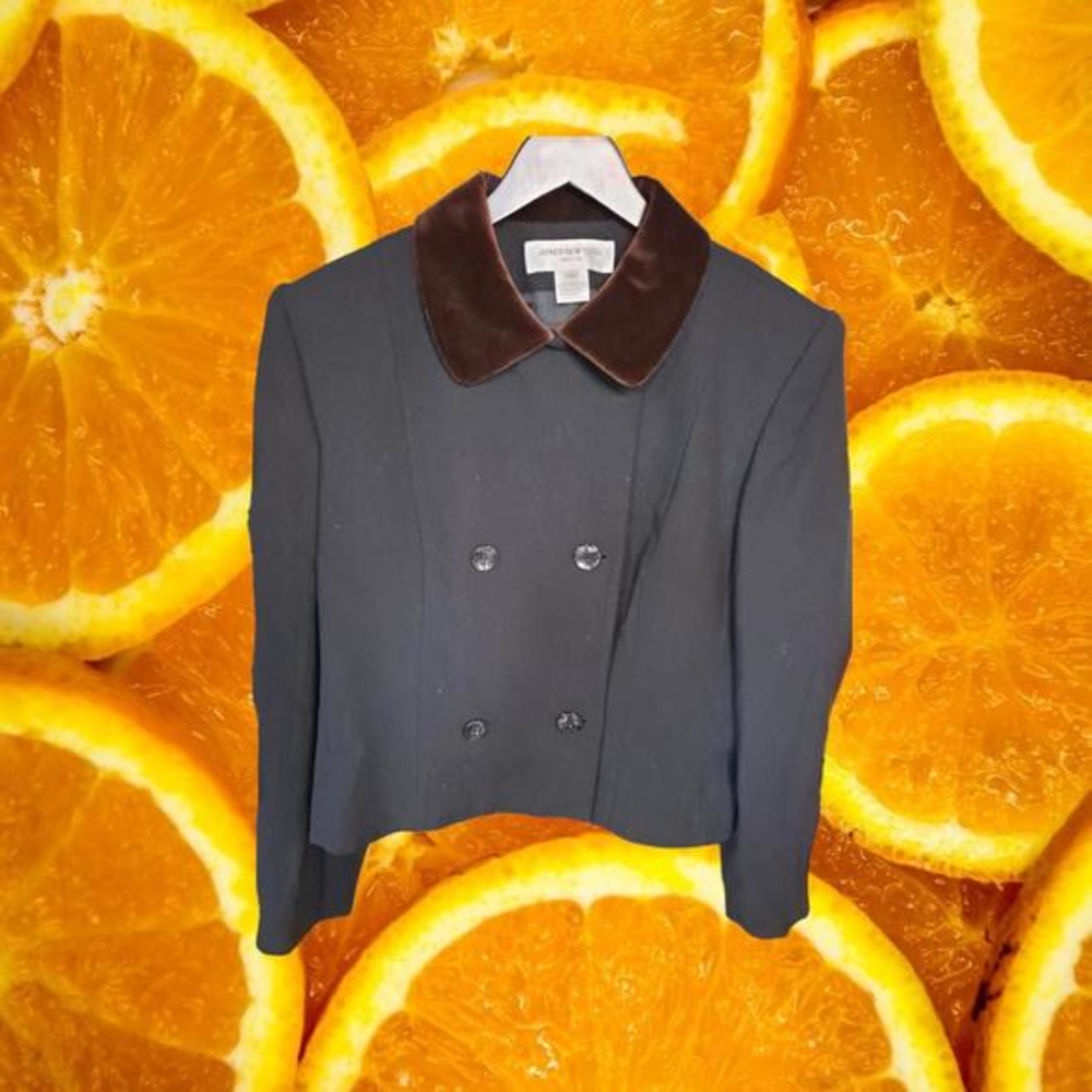Jones New York Black Pea Style Blazer with Fur Collar Size 12P